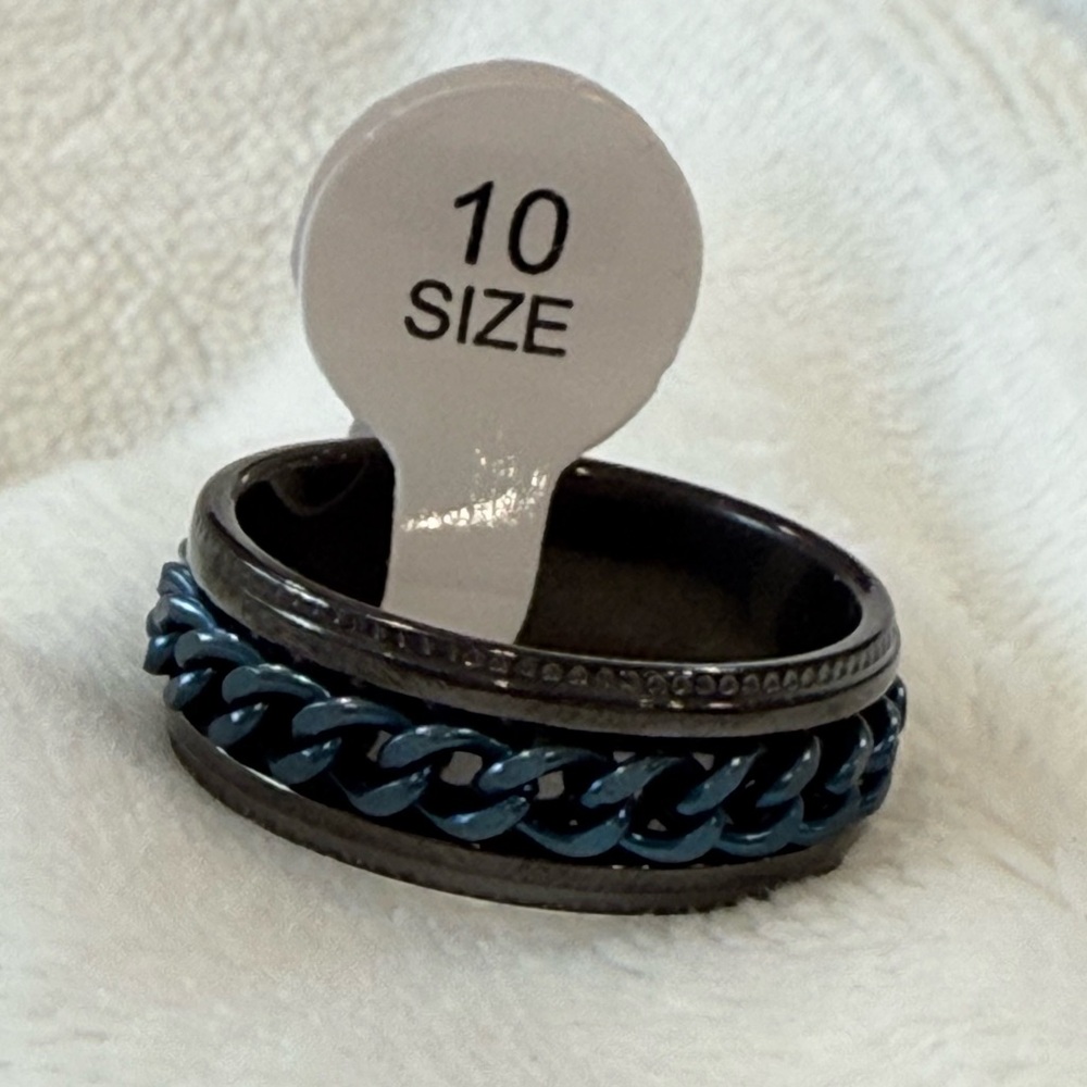 Men's Black and Blue Fidget Ring, helps with anxiety,
Size 10